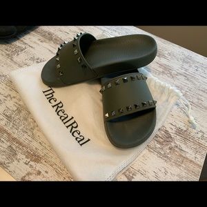 Womens Valentino Rockstud Accent Slides